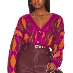 DAYDREAMER Argyle Cardigan  Color: Fuchsia Sunset